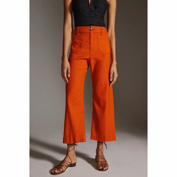 Anthropologie Maeve The Colette Cropped Linen Orange Wide Leg Pants - Picture 1 of 8